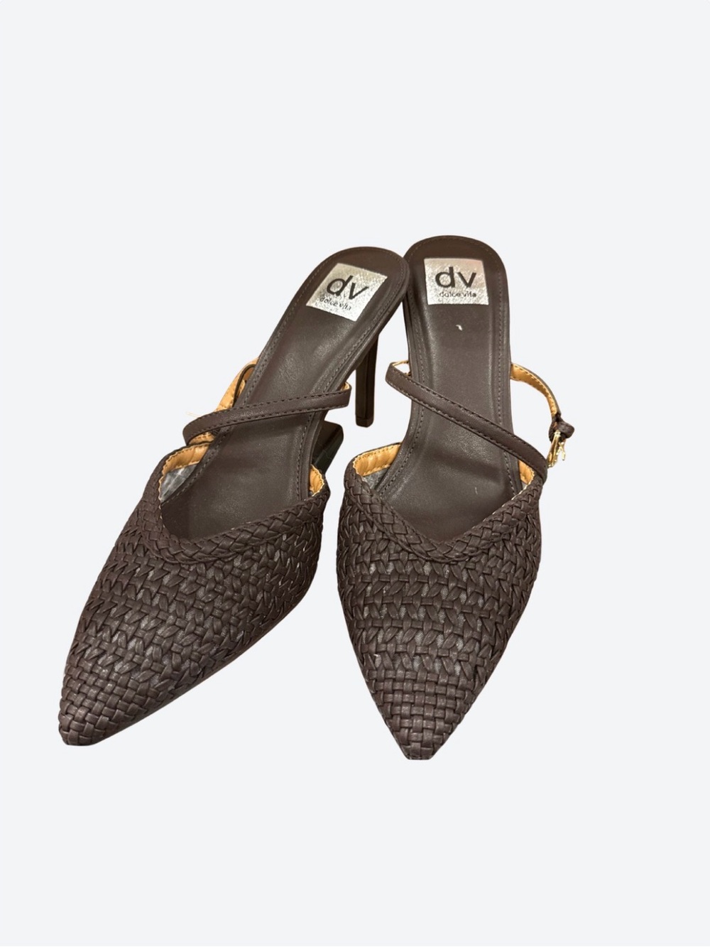 Dolce Vita Dark Brown Woven Pointed Slingback Heels